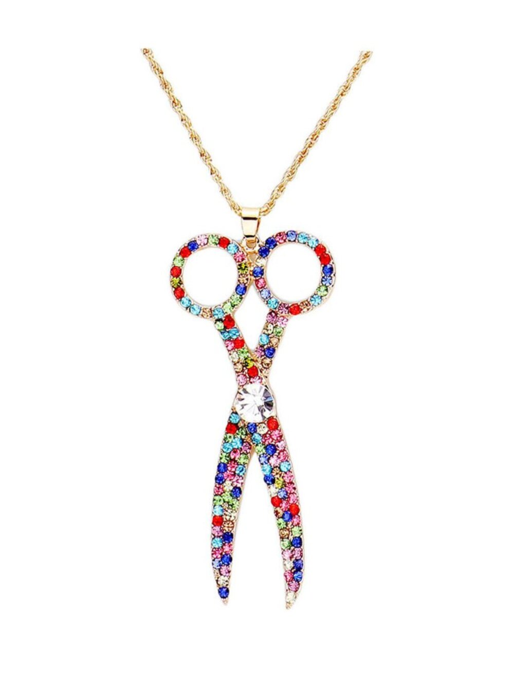 Tigerstars Rhinestone Scissor Pendant Gold Chain Necklace